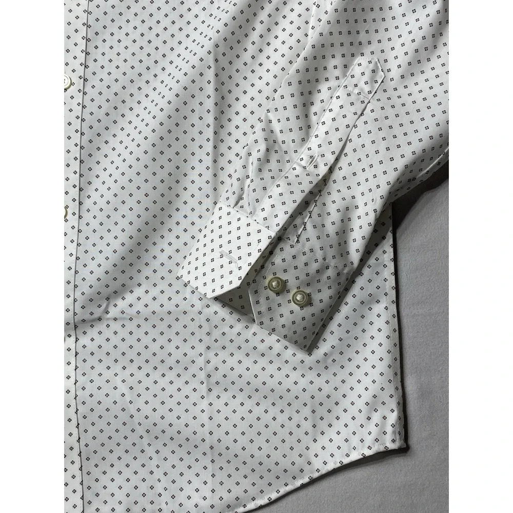 Banana Republic Slim Fit Non Iron Shirt Mens M 15-15.5 33-34 White Print